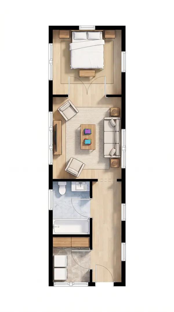 Cozy Natural 1-Bed Tiny Home floorplan