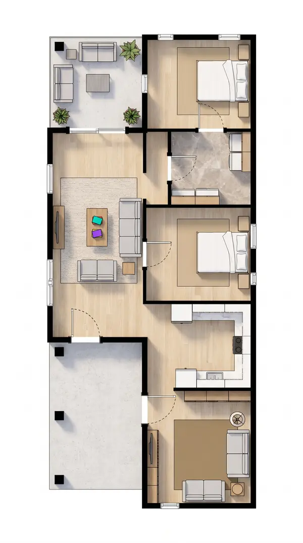 Compact Dark 3-Bed floorplan