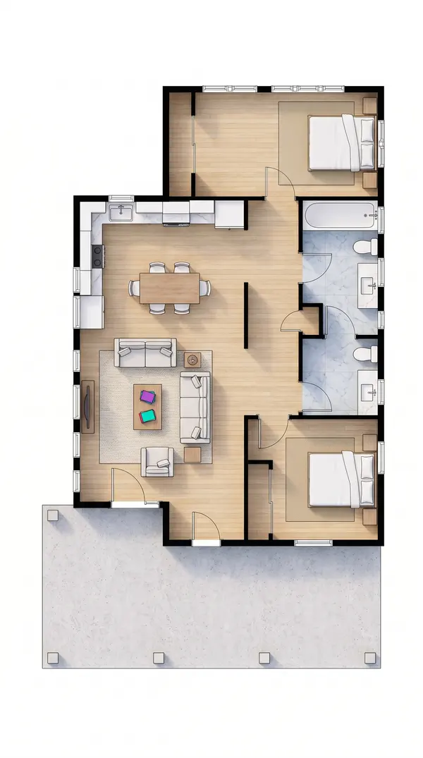 Cozy Bright 2-Bed Home floorplan