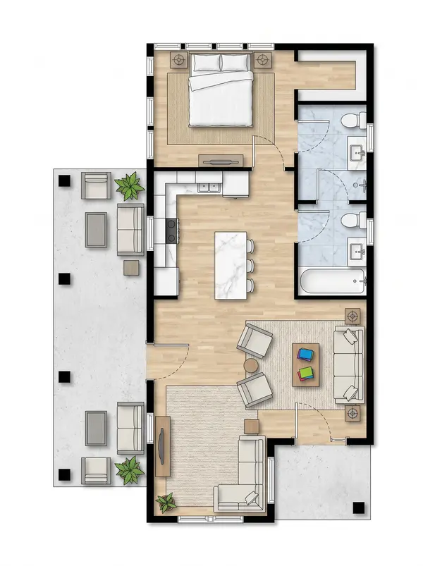 Bright 1-Bed with Porch floorplan