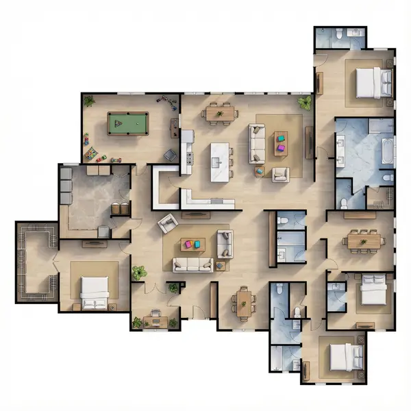 Dark 3 Bed 7 Bath House Plan floorplan