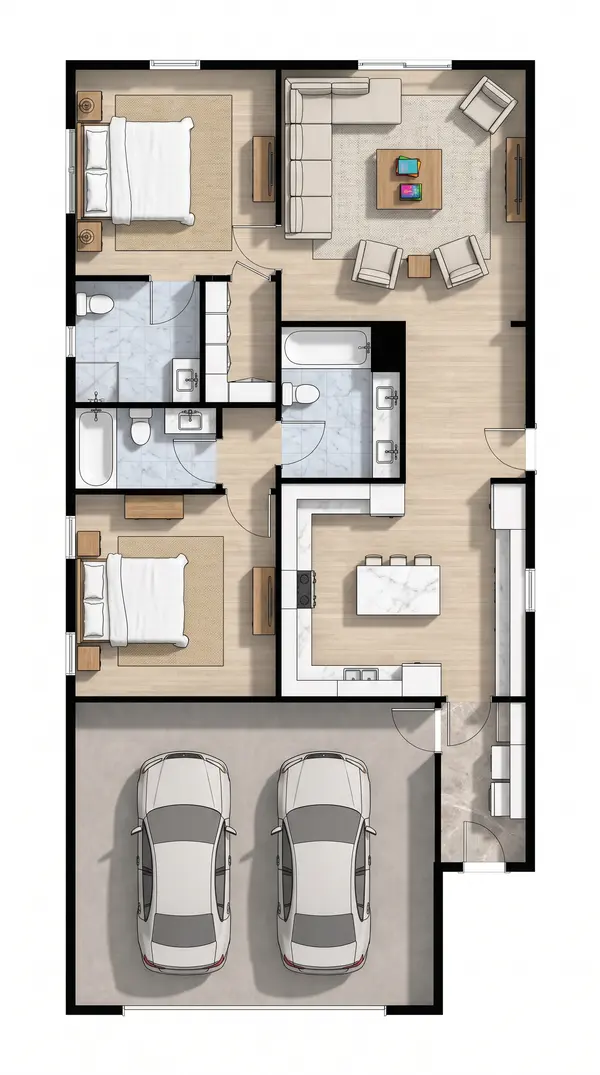 Bright 2-Bed with Dual Garage floorplan
