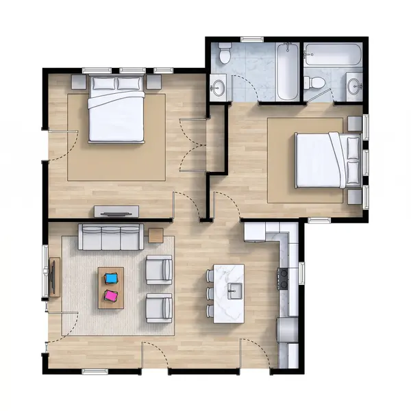 Compact Earthy 2-Bed Home floorplan