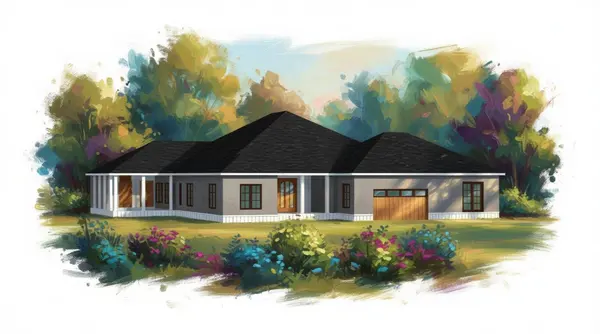 Earthy 3-Bed Ranch with Covered Porch exterior render