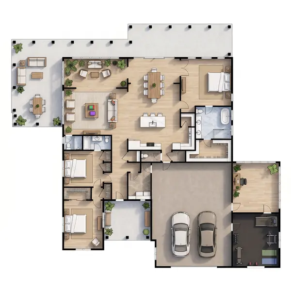Earthy 3-Bed Ranch with Covered Porch floorplan