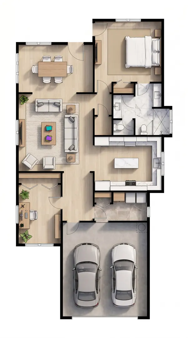 Compact Dark 1-Bed Home floorplan