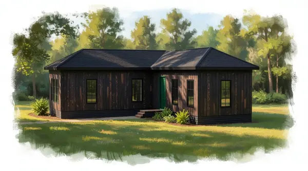 Compact Dark 2-Bed Home exterior render