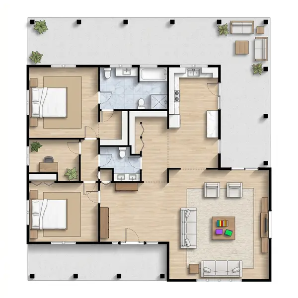 Spacious Earthy 2-Bed House floorplan