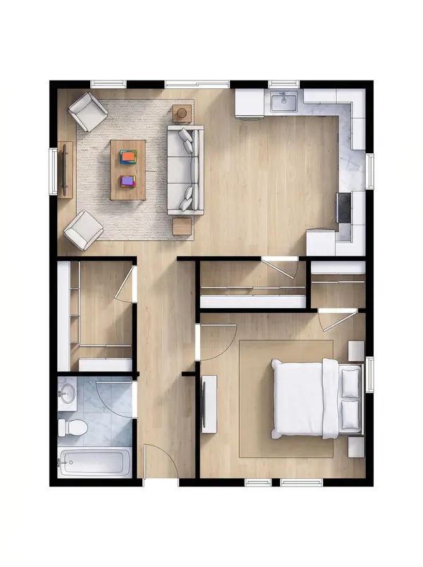 Cozy Bright 1-Bed floorplan