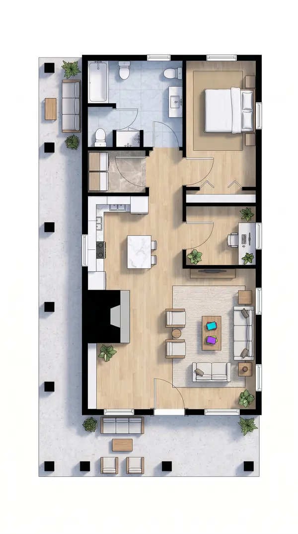 Dark 1-Bed Retreat floorplan