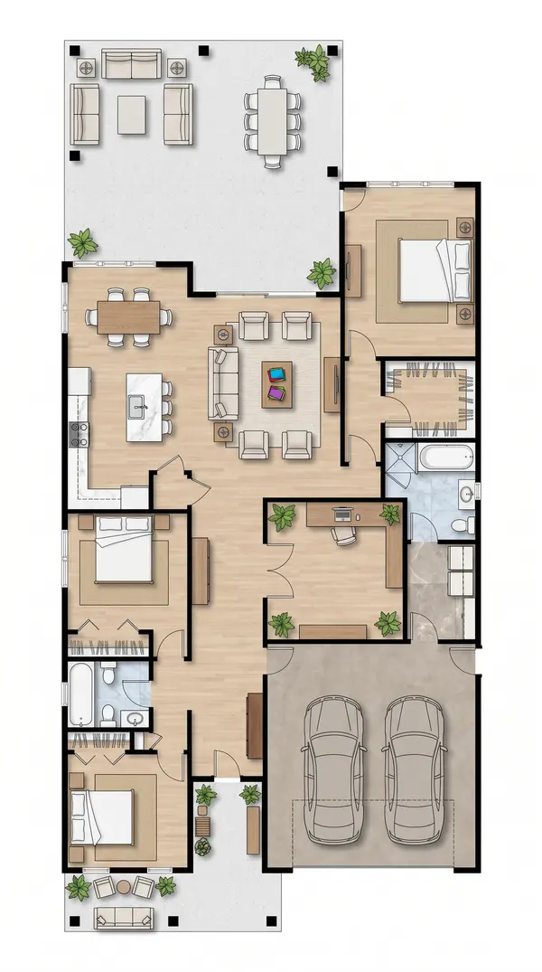 Bright 3-Bed with Covered Porch floorplan