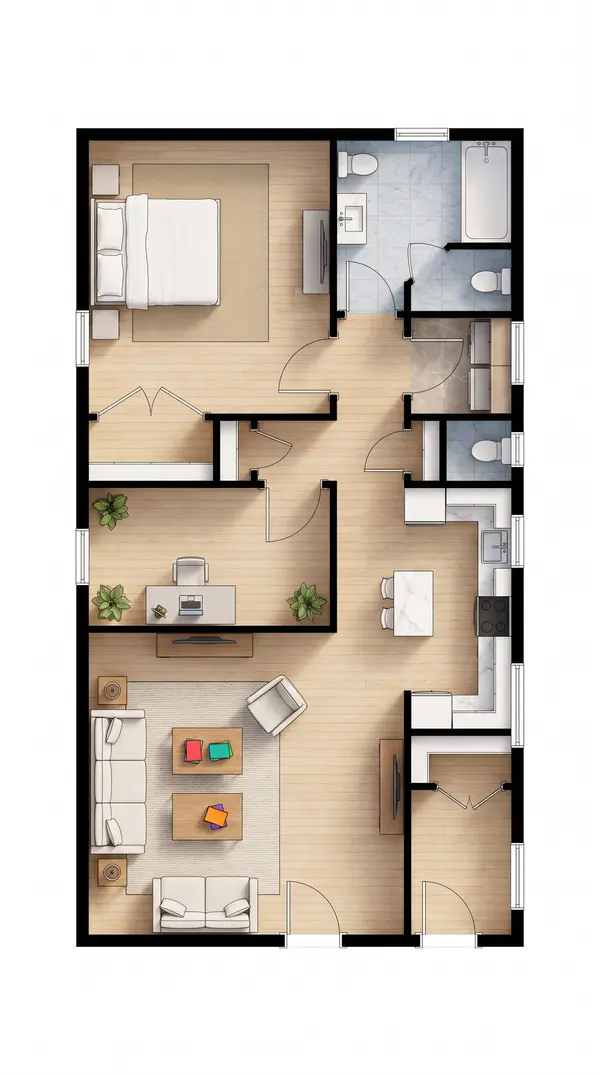 Compact Dark 1-Bed Home floorplan