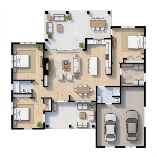Utilitarian Industrial 3-Bed Home floorplan