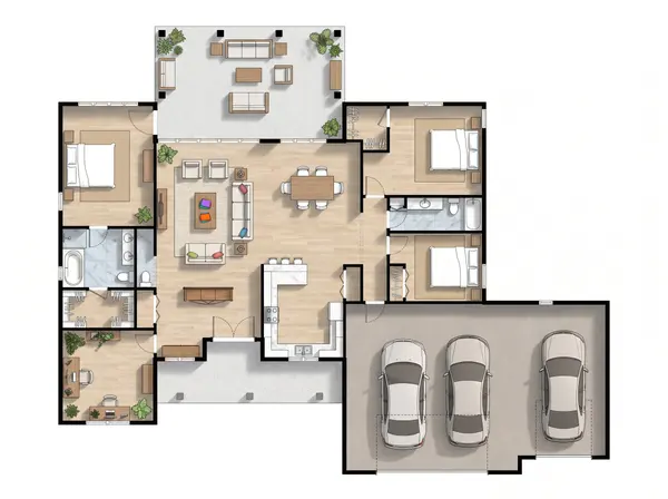 Bright 3-Bed with Triple Garage floorplan