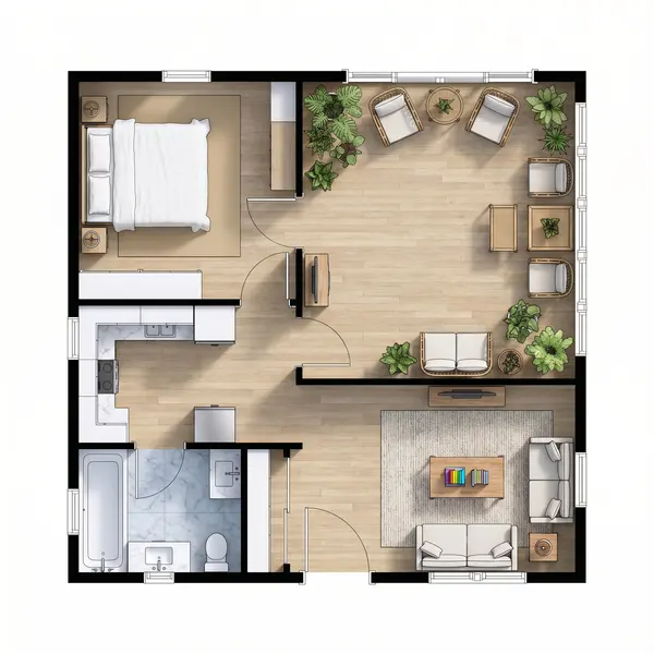 Compact Dark 1-Bed Home floorplan