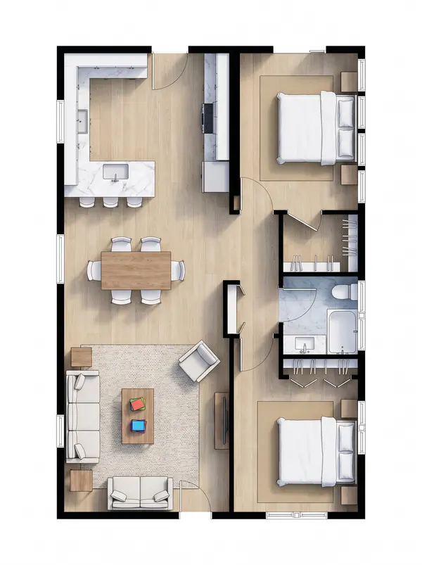Compact Dark 2-Bed floorplan