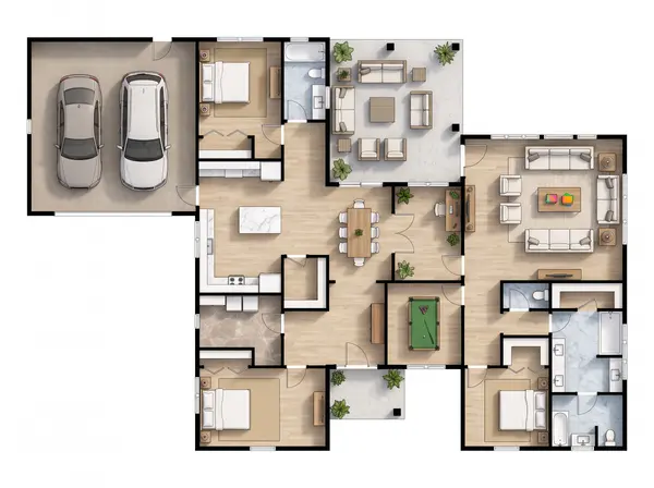 Dark 4-Bed with Two-Car Garage floorplan