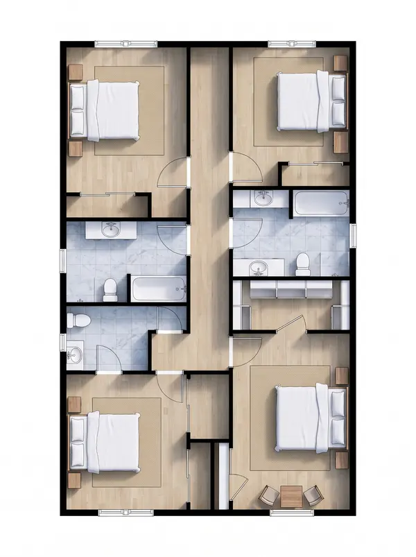 Efficient Industrial 4-Bed House floorplan