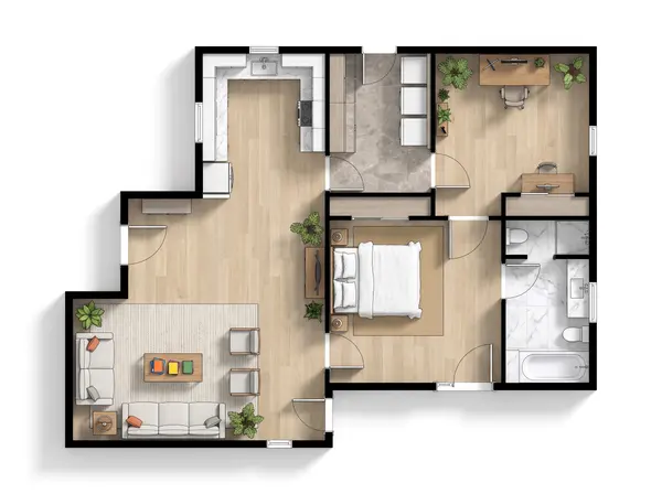 Compact Dark 1-Bed Home floorplan