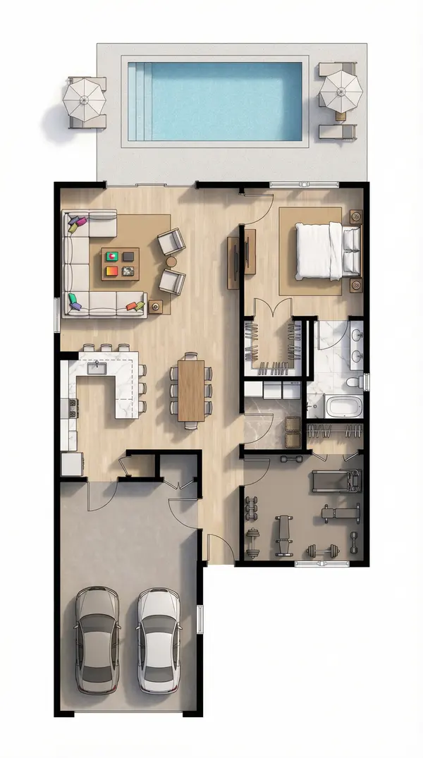 Bright 1-Bed with Attached Garage floorplan