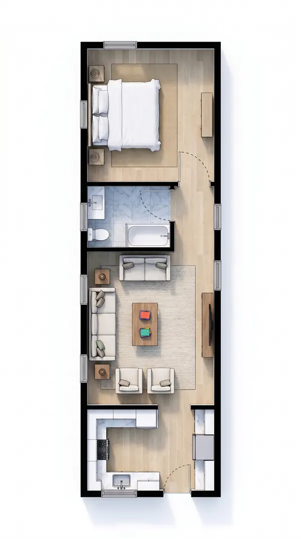 Compact Dark 1-Bed floorplan