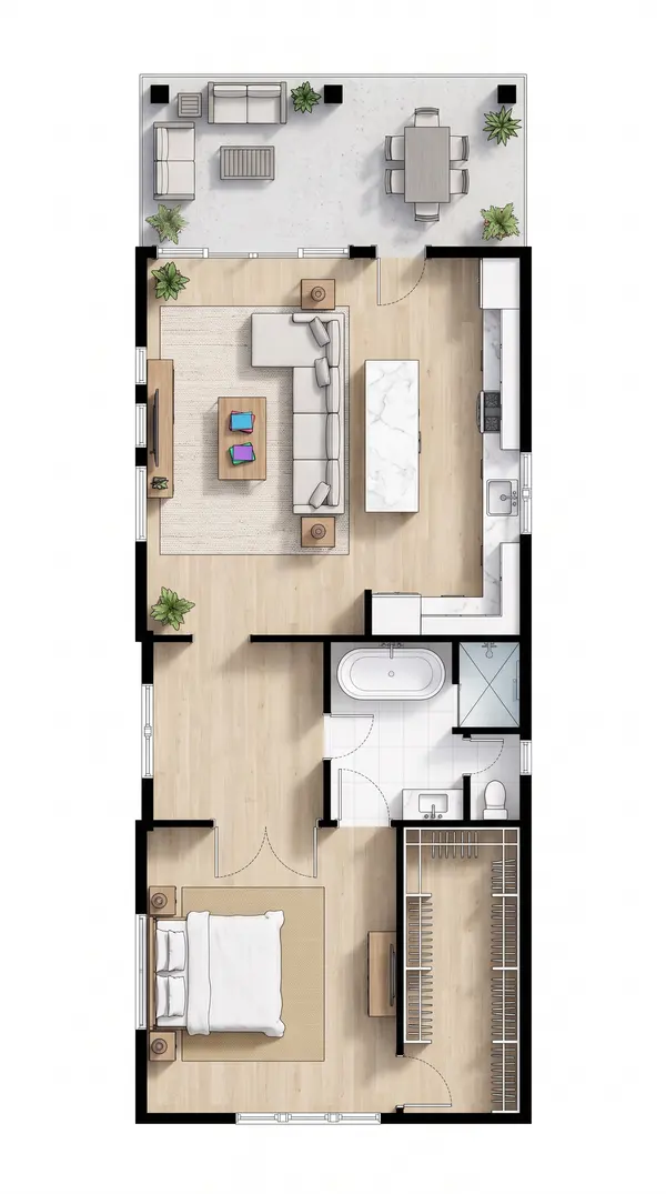 Compact Dark 1-Bed Home floorplan