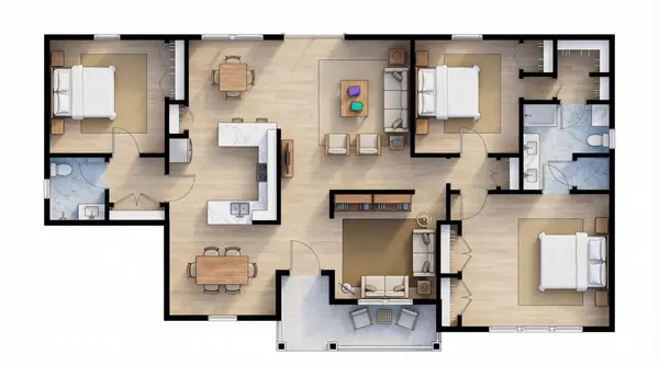 Compact Dark 3-Bed floorplan
