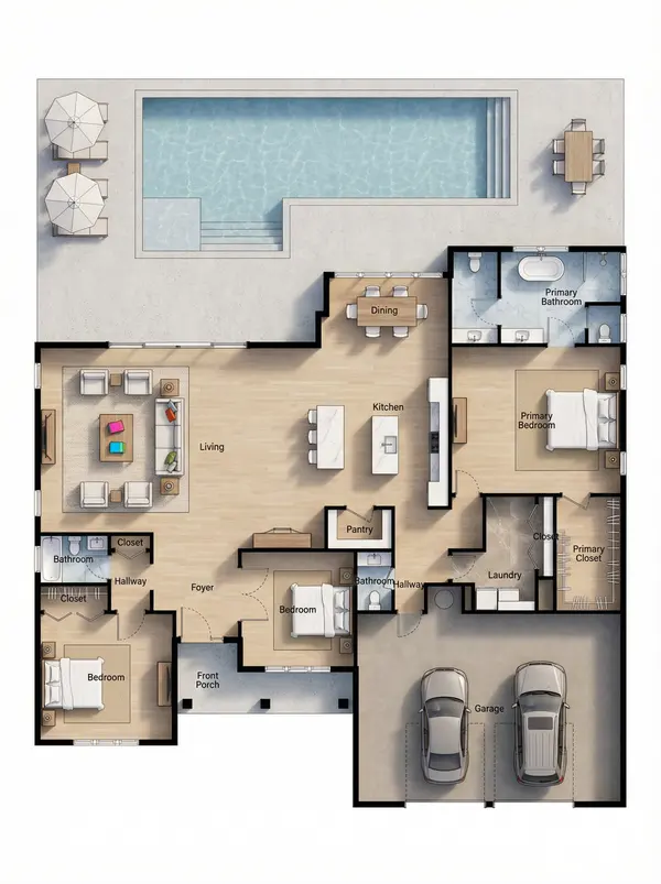Bright 3-Bed with Pool floorplan