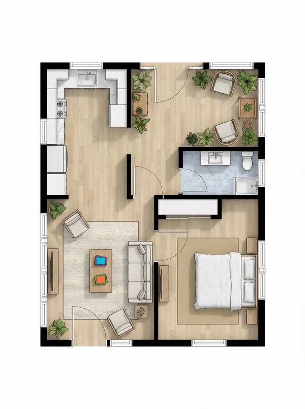 Cozy Earthy 1-Bed House floorplan