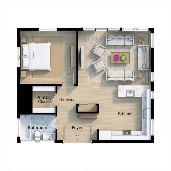 Sleek 1-Bed Dark Home floorplan