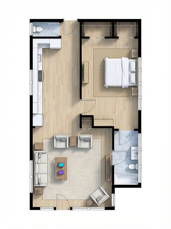 Sleek Industrial 1-Bed Home floorplan
