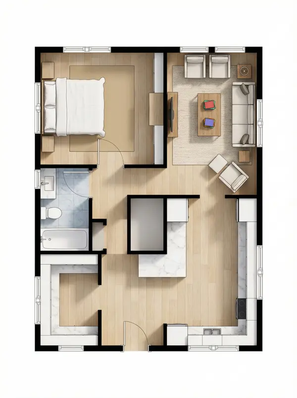 Compact Earthy 1-Bed floorplan