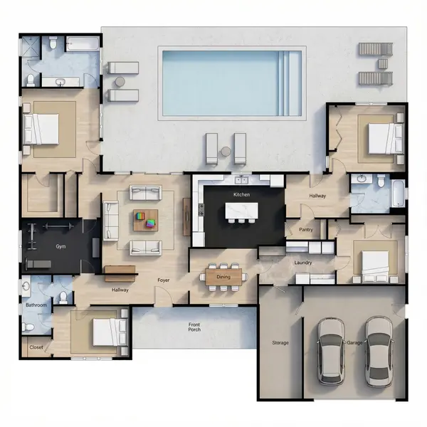 Earthy 4-Bed with Porch floorplan