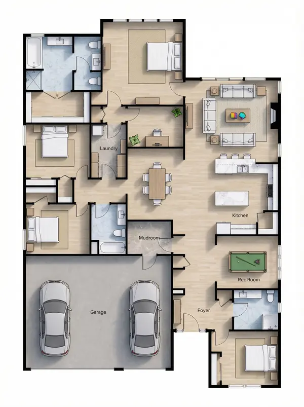 Rustic 4-Bed House Plan floorplan