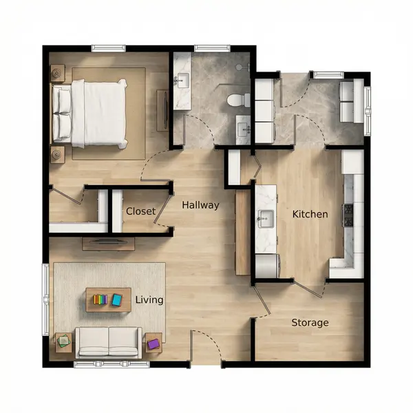 Compact Dark 1-Bed House floorplan