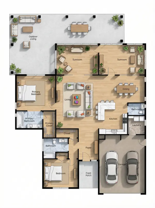 Spacious Natural 2-Bed floorplan