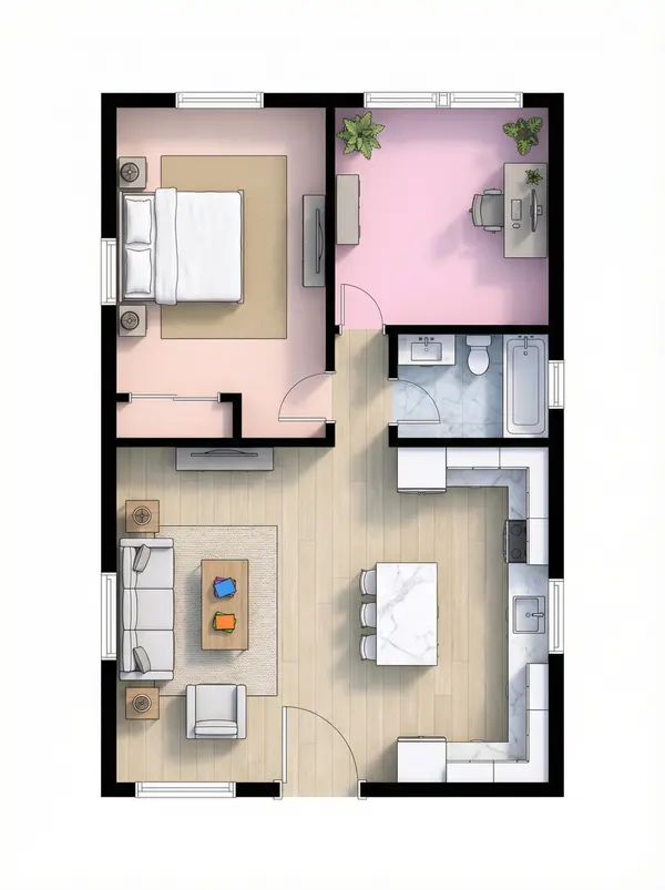 Cozy Bright 1-Bed floorplan