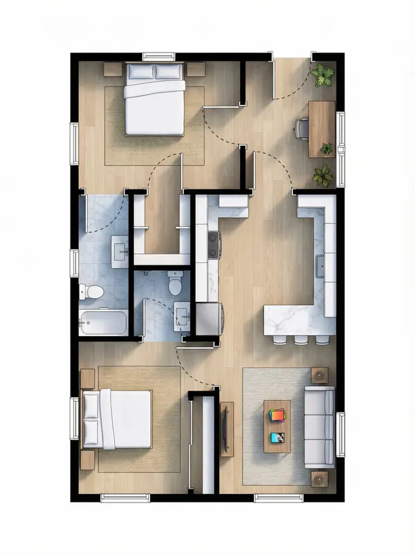 Sleek Industrial 2-Bed Home floorplan