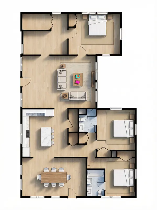Sleek Industrial 3-Bed Home floorplan