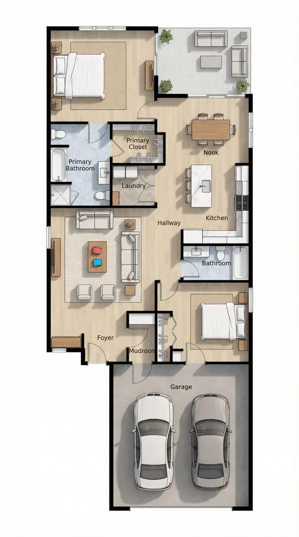 Compact Dark 2-Bed Home floorplan