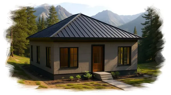 Compact Industrial 4-Bed Home exterior render