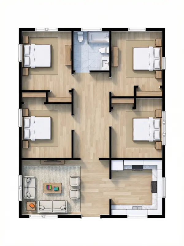 Compact Industrial 4-Bed Home floorplan