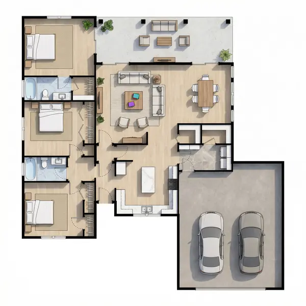 Spacious Industrial 3-Bed floorplan