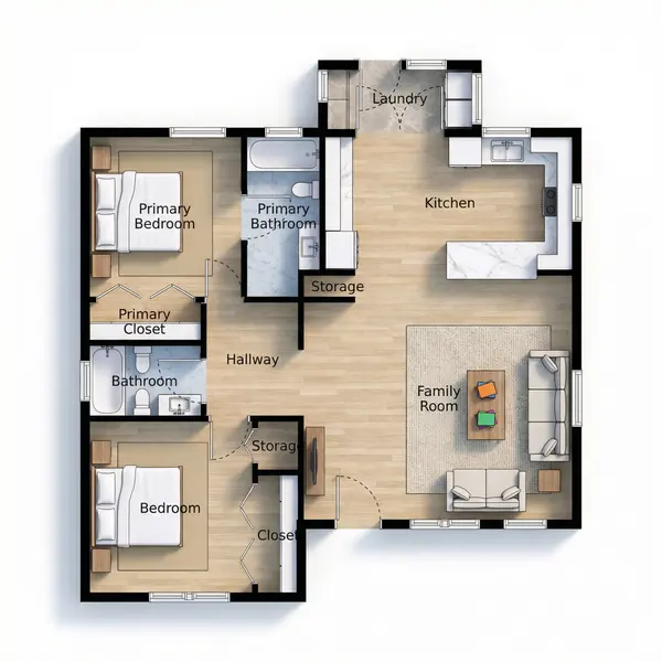 Bright 2-Bed Home floorplan